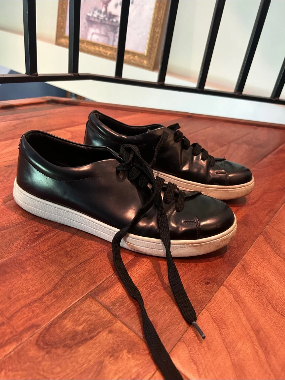 Prada Men’s Black Leather Lace Up Sneakers Size 7 - Picture 5 of 9